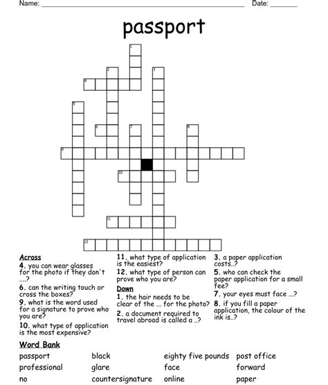 Aid in obtaining a passport crossword clue - The Crossword Solver found 30 answers to "aid in obaining a passport", 7 letters crossword clue. The Crossword Solver finds answers to classic crosswords and cryptic crossword puzzles. Enter the length or pattern for better results. Click the answer to find similar crossword clues. 